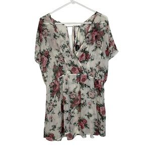 TORRID Size 2 Ivory Floral Sheer Babydoll Wrap Blouse Top Z10